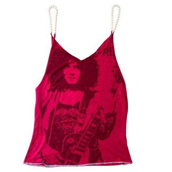 Vintage Red Graphic Camisole Tank with Pearl Beaded Straps Size S - Picture 5 of 7